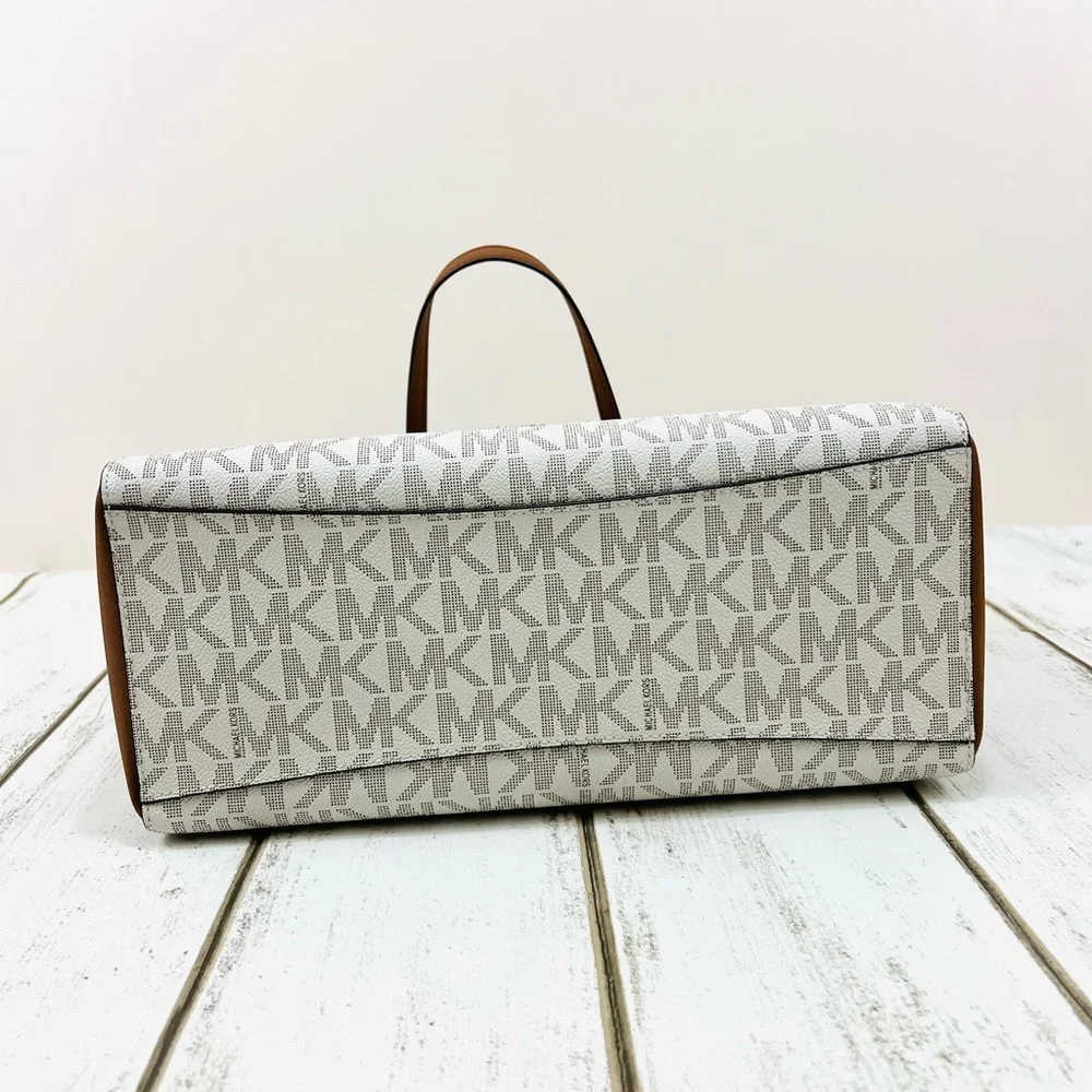 Michael Kors Signature Logo Walsh Medium Tote Vanilla Brown Shoulder Bag - Picture 7 of 12